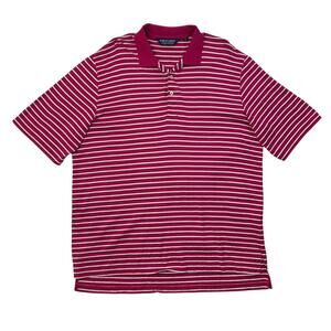 Ralph Lauren Polo Golf Shirt Mens L Large Hot Pink White Pima Cotton Striped